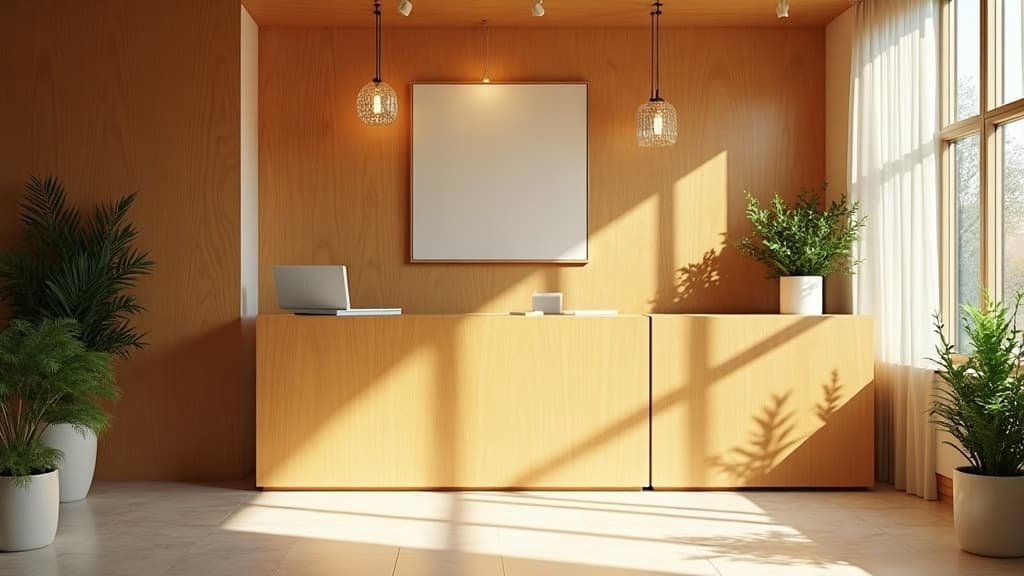 Warm, sunlit welcome desk at the HostPro studio